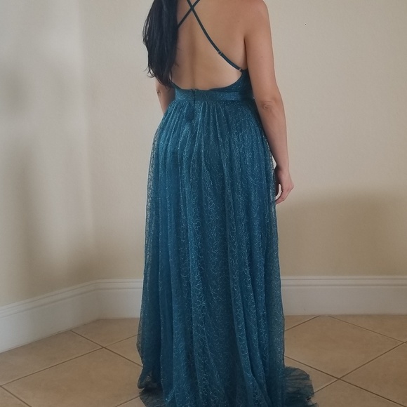 NEW TEAL LACE SHEER MAXI DRESS - Picture 5 of 8